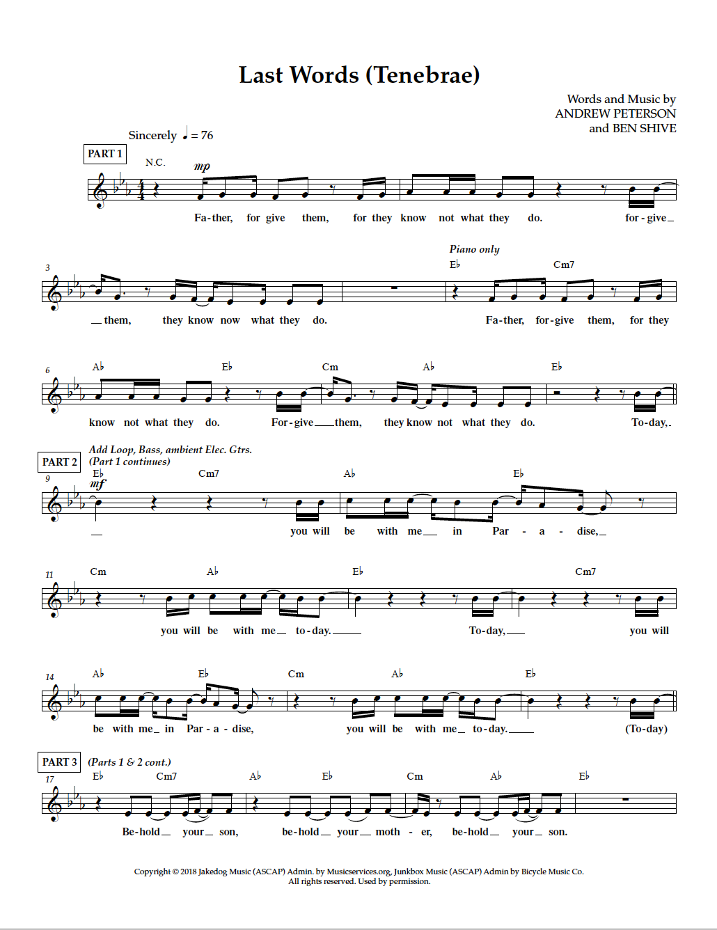 Sheet Music - Resurrection Letters, Prologue + Vol. 1