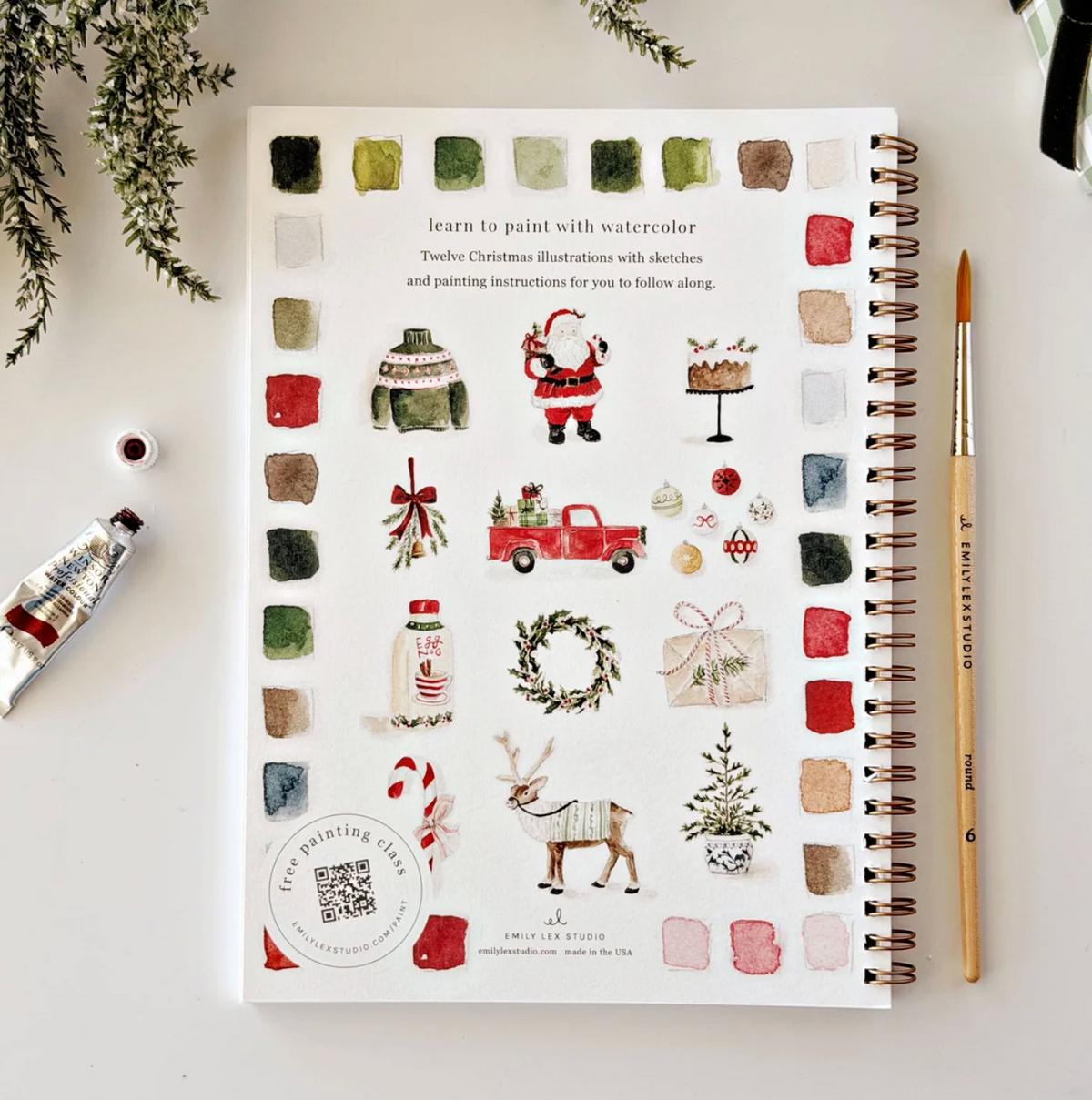 Christmas Watercolor Workbook by Emily Lex Studio